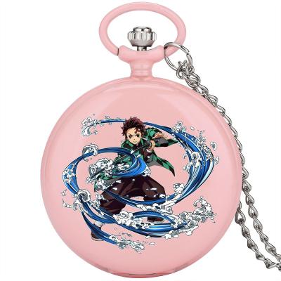 China Antique Demon Slayer Pattern Printed Pink Pocket Watch, Antique Pocket Watch Stand Image, Custom Pocket Watch With for sale