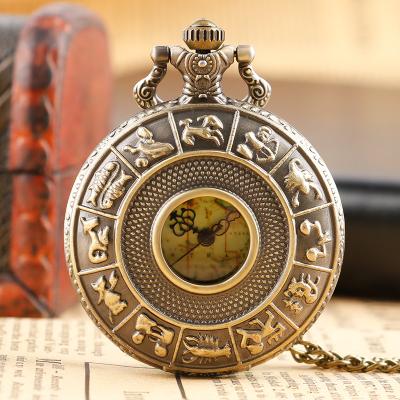 China Manufacturer Antique Bronze Pocket Watches for Men, Zodiac Pocket Watch for Women, China Quartz Pocket Watch with Chain for sale