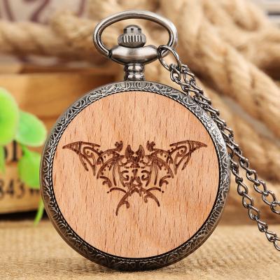 China Best Gift Antique Retro Pendant Necklace Clocks Bat Pattern Analogue Pocket Watch With Pat Chain For Men for sale