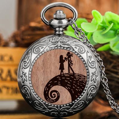 China Antique The Nightmare Before Jack Skellington Tim Burton Movie Christmas Theme Necklace Gifts Chain Clock Pocket Watch for sale