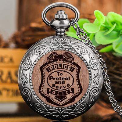 China Retro United States Policeman Antique Antique Badge Pendant Necklace Full Creative Hunter Quartz Pocket Watch Unisex Chain for sale