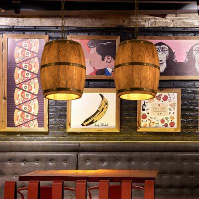 China Farmhouse Zhongshan Ceiling Wood Wine Barrel Lamp Hanging Fixture LED Bulb Downlight Pendant For Bar Cafe Atomasphere Restaurant Chandelier for sale