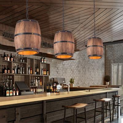 China Retro Farmhouse Zhongshan Vintage LED Barrel Wine Barrel Industrial Rustic Hanging Wooden Chandelier for sale