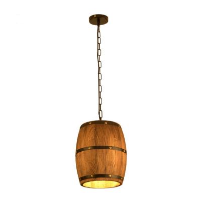 China Farmhouse Zhongshan Wooden Wine Barrel Fixture Hanging Pendant Lighting Suitable for Bar Cafe Lights Ceiling Restaurant Barrel Lamp Show Display for sale