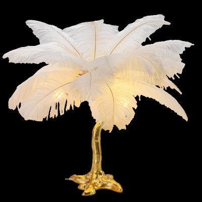 China LED Ostrich Feather Hotel Home Decoration Resin Bedside Reading Table Lamp Modern Lighting Nordic Copper Light for sale