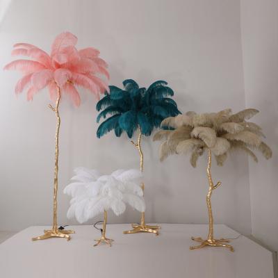 China Zhongshan Modern Room Vibe Corner Lamp Hotel Lobby Lighting White Indoor Feather Stand RGB Ostrich Feather Standing Floor Lamp for sale