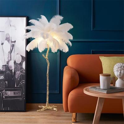 China Modern Luxury Nordic Led Room Vibe Corner RGB Arc Standing Trees Lights For Ostrich Feather Home Floor Lamp for sale