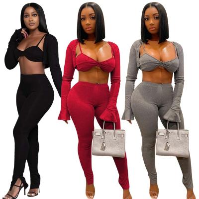 China Anti-pilling BAZAI fashion 2021 3 pieces set women pieces clothing lingerie women 3 set three pieces autumn set for sale