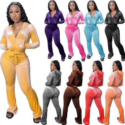 China BAZAI High Quality Two Piece Anti-pilling Pants Set Women Two Piece Velvet Set Hoody Zipper Sweatsuit Sweat A Hood Velvet Tracksuit for sale