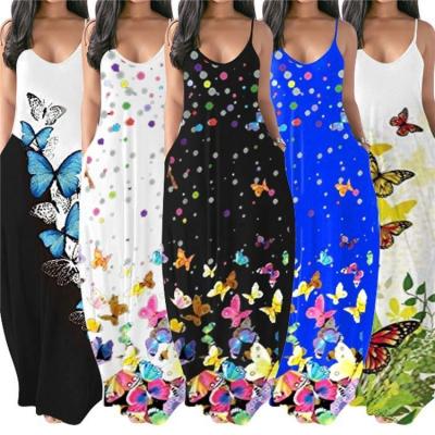 China Sexy Butterfly Anti-static Printing BAZAI Women Dresses Long 2021 Maxi Sun Ladies Dress Woman Summer Clothes for sale