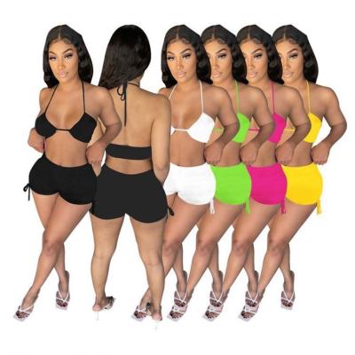 China BAZAI Head Halter Crop Anti-pilling 2 Piece Sets Women Clothes 2021 Summer Outfits Shorts Women's Two Piece Set for sale