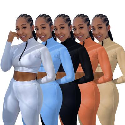 China Anti-pilling BAZAI Amazon 2 Piece Set Two Piece Set Women Legging conjuntos de mujeres Printing Zipper Sport 2pcs Set for sale