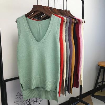 China New Korean loose wild sweater autumn and winter vest women's sweater V-neck knitted sweater breathable sleeveless sweater for sale