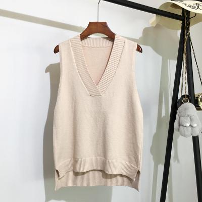 China New Korean loose wild sweater autumn and winter vest women's sweater V-neck knitted sweater breathable sleeveless sweater for sale