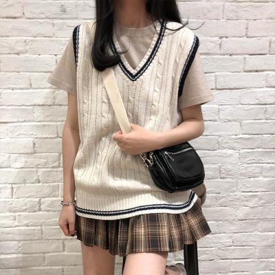 China Autumn and winter breathable preppy style v neck knitted sleeveless women sweaters vest sweaters women for sale