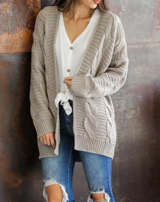 China Autumn Winter Knitwear Women Loose 2021 breathable plus size long thickened large Lady Cardigan Pocket Sweater for sale