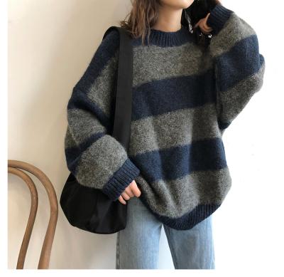 China Breathable Women Oversized Thin Sweater Vintage Striped Loose Pullover Streetwear Fall Plus Size Knitted Jumper Femme for sale