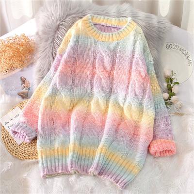 China Autumn Winter Women Rainbow Sweaters Plus Size Tie Dye Sweater Plus Size Oversized Female Sweaters Candy Color Tops for sale