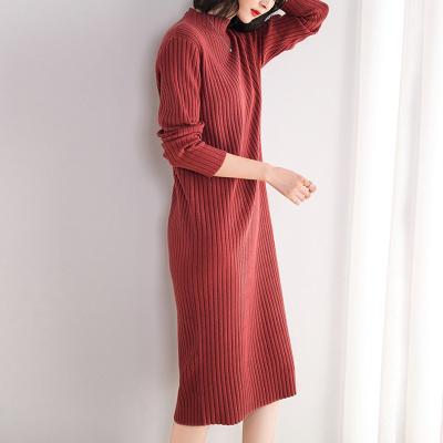 China Autumn Winter Women Plus Size Woolen V-Neck Knitted Elegant Ladies Dresses Long Sleeve Party White Casual Dress for sale