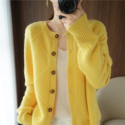 China Breathable Spring And Autumn New Loose Large Size Sweater Ladies Knit Jacket Quilting Pure Color Button Knitted Cardigan for sale