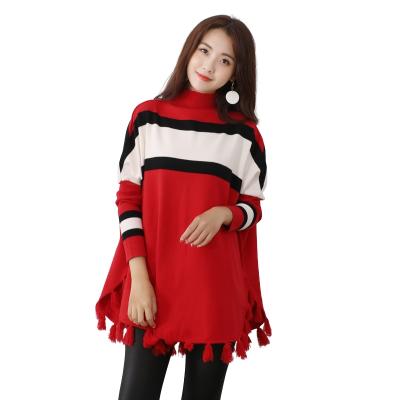 China Breathable Winter 2021 Tassel Women Long Sleeve Sweater Ladies Knitted Sweater for sale