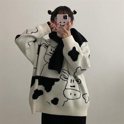 China Breathable Women's Sweaters Autumn Winter Cow Brocade Sweater Women's Sweaters Round Neck Sweater Loose Coat for sale