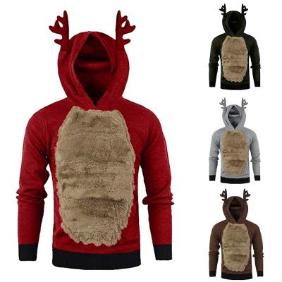 China Funny Elk Ear Sweaters Men Women Christmas Anti-wrinkle Sweater for Xmas Party Jumper Couple Family Christmas Hooded Sweater for sale