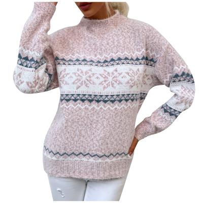 China Autumn Breathable Top Half Crew Neck Knitwear New Style Women's Sweater Fashion Winter Christmas Snowflake Sweater Women for sale