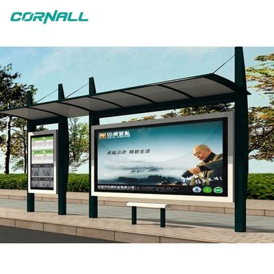 China Customized Size Design Outdoor Bus Station Shelter City Advertising Bus Stop Shelter Stainless Or Steel for sale