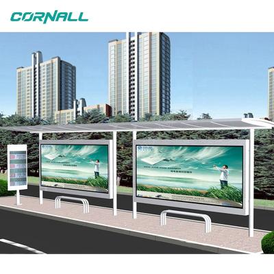 China Customized Size Design Outdoor Bus Station Shelter City Advertising Bus Stop Shelter Stainless Or Steel for sale