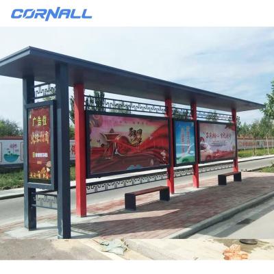 China Outdoor Advertising Bus Station Stainless Or Steel Shelter Customized Design Stainless Steel Solar Bus Stop Shelter for sale