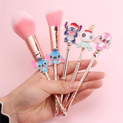 China Angular Blush Kawaii Cardboard Gift Custom Dot Logo 5 Pcs Makeup Brush Set for sale