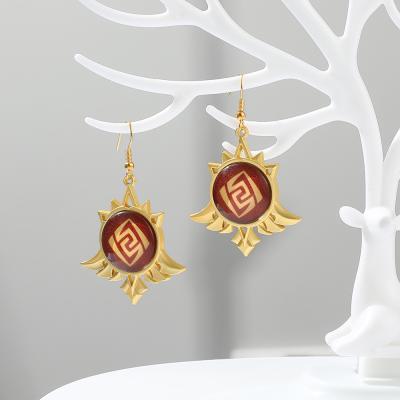 China High Quality Cosplay Props Game Genshin Impact Gold Color Round Anime Earrings For Girls Women Gifts for sale