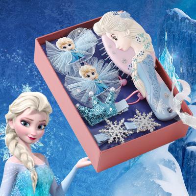 China The Other New Froszen Elsa Princess Hair Accessories Comb Set Cartoon Bowknot Girly Hair Pin Massage Scalp Hair Comb For Girl Gift Box for sale