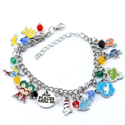 China The Other Dr. Seuss Metal Novelty Charm Adjustable Bracelet with Crystal Beads For Girl Kid Christmas Gifts for sale