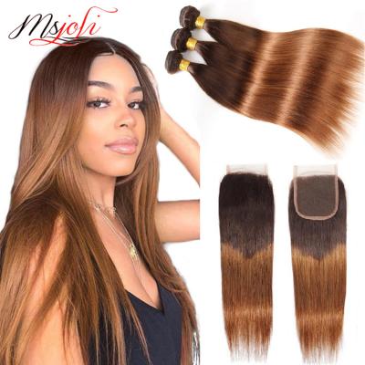 China Silky Straight Wave Ombre Bundles Straight With 100% Frontal Closure Honey Blonde Brazilian Hair Bundles With Closure Hair T4/30 for sale