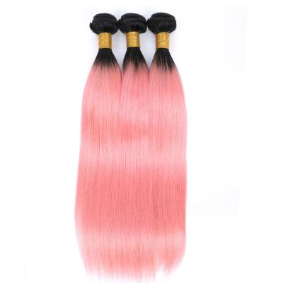 China 1B/Pink Silky Straight Wave Bundles With Closure 100% Brazilian Remy Hair Bundles Dyed Pink Hair With Black Root Straight Bundles With Closure for sale