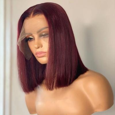 China Straight Colored Human Hair Bob Lace Front Wigs Burgundy 99J Bob Wig 13X4 Short Burgundy Lace Frontal Bob Wigs 180% Density Virgin Hair for sale