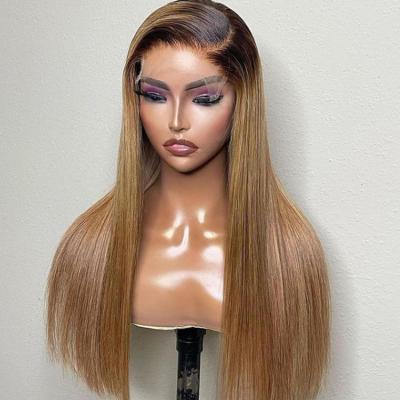 China Brazilian Remy Human Hair Wigs Glueless Lace Closure Wig Ombre Straight Cuticle Aligned Highlight Color Lace Front Wigs for sale