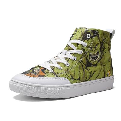 China Fashion Trend Designer Style Unisex Student Boy and Girl's Canvas Sneaker Shoes Lace Up Carcass Green Giant Comic Print Walking Shoes for sale