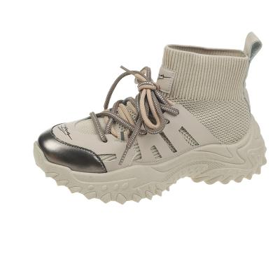 China 2021 New Fashion Korean Style Women Casual Thick Air Permeability Unique Sneakers CUSHIONING Mirrored Women Sock Light High Top Boot for sale