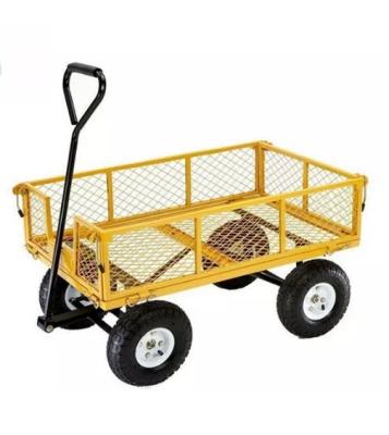 China Garden Hand Trolley 3.50-4 Pneumatic 4 Wheel Platform Tool Cart for Home Garden Wagon for sale