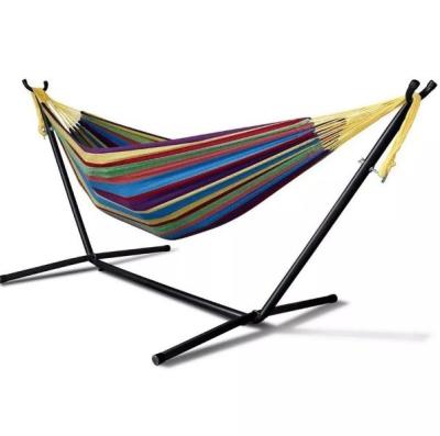 China Adjustable Steel Frame Modern Design Style Double Hammock Stand with Portable Cotton Canvas Hammock for sale