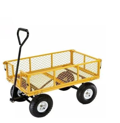 China Iron Green Steel Garden Tools Crate Wagon Utility Mesh Garden Cart with 500LBS Capacity for sale