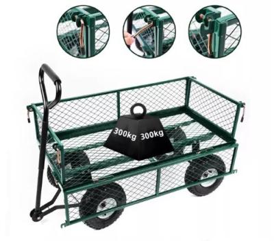 China Industriële tuinwagonkarret 300 kg capaciteit en metalen draad spoke tuin trolley karretje Te koop