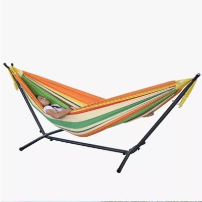 China Leisure Yard Outdoor Folding Hammock Iron Pipe Cotton Canvas Hammock 200kg Capacity for sale