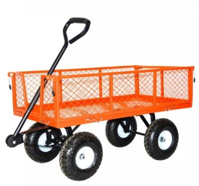 China Green Foldable Steel Mesh Tool Cart for Heavy Duty Lawn Garden Yard Trolley Wagon Cart for sale