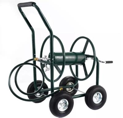 China Heavy Duty Four-Wheel Steel Metal Garden Hose Reel Cart Perfect for Shopping and Tools for sale