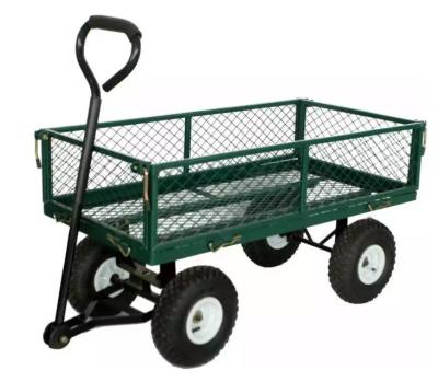 China Green Four-wheel Steel Garden Wagon Cart for Heavy Duty 300kg Load Capacity Transport for sale