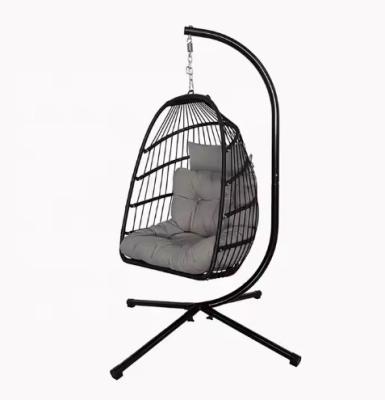 China Outdoor Foldable Rattan Hanging Round Swing Egg Chair with Stand and 200KGS Capacity for sale